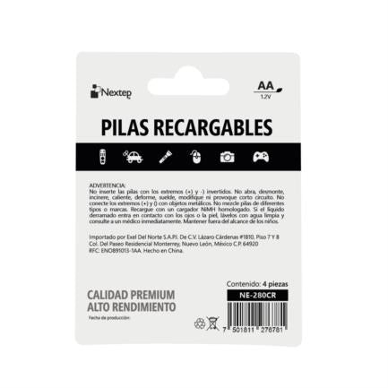 NEXTEP SOLUCIONES - Pilas Nextep AA Recargables HR6 NiMH 1.2V C/4 Piezas 2100mAh