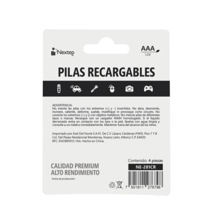 NEXTEP SOLUCIONES - Pilas Nextep AAA Recargables HR03 NiMH 1.2V C/4 Piezas 800mAh