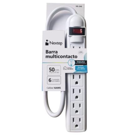 NEXTEP SOLUCIONES - Barra Multicontacto Nextep 6 Contactos Aterrizados Supresor 490J Cable 50 cm 16AWG