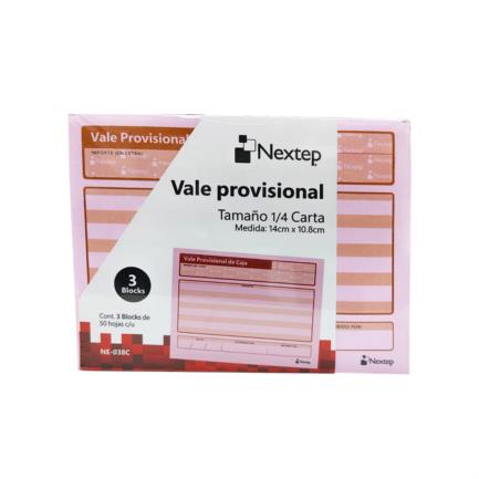 NEXTEP SOLUCIONES - Vale Provisional de Caja Nextep 1/4 Carta 3 Blocks C/50 CU