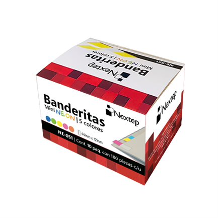NEXTEP SOLUCIONES - Banderitas Nextep Mini Neon 5 Colores 100 Piezas c/10 Estuches