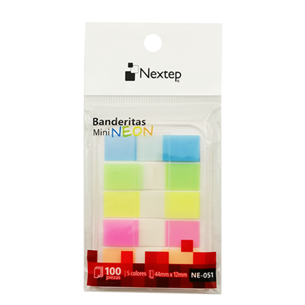 NEXTEP SOLUCIONES - Banderitas Nextep Mini Neon 5 Colores 100 Piezas c/10 Estuches