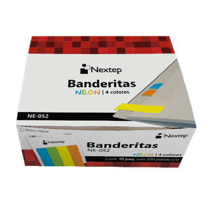 NEXTEP SOLUCIONES - Banderitas Nextep Neon 4 Colores 200 Piezas c/10 Estuches