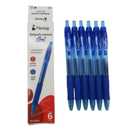 NEXTEP SOLUCIONES - Bundle Boligrafo Nextep Gel Retractil Mediano 0.7mm Azul C/6 Cont. 4Piezas