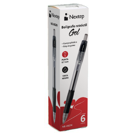 NEXTEP SOLUCIONES - Boligrafo Nextep Gel Retractil Mediano 0.7mm Negro c/6