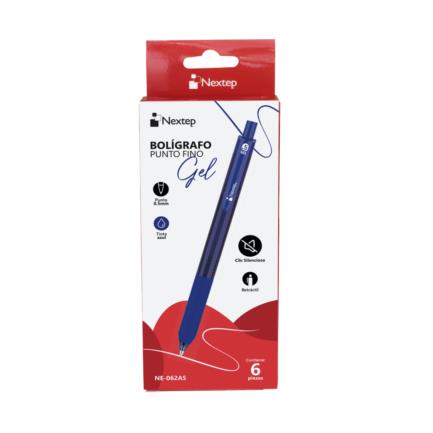 NEXTEP SOLUCIONES - Boligrafo Nextep Gel Retractil Silencioso Fino 0.5mm Azul C/6