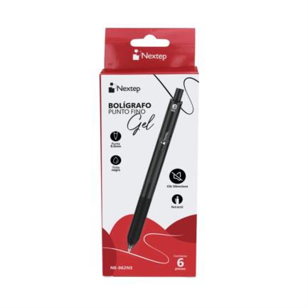 NEXTEP SOLUCIONES - Boligrafo Nextep Gel Retractil Silencioso Fino 0.5mm Negro C/6