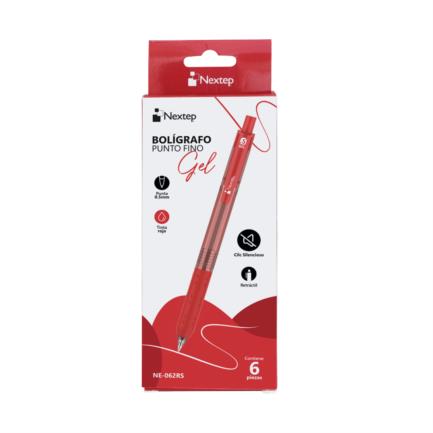 NEXTEP SOLUCIONES - Boligrafo Nextep Gel Retractil Silencioso Fino 0.5mm Rojo C/6