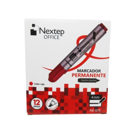 NEXTEP SOLUCIONES - Bundle Marcador Permanente Nextep Punta Gruesa Cincel 4mm Rojo C/12 Cont. 2 Piezas