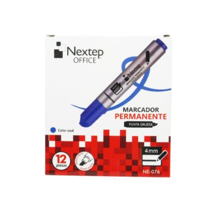 NEXTEP SOLUCIONES - Bundle Marcador Permanente Nextep Punta Gruesa Cincel 4mm Azul C/12 Cont. 2 Piezas