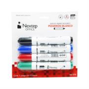 NEXTEP SOLUCIONES - Bundle Juego Marcador Nextep para Pizarron Blanco 4 Colores Punta Gruesa Cincel 4mm Cont. 4 Piezas