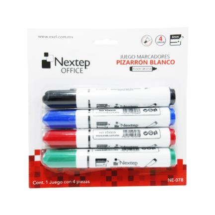 NEXTEP SOLUCIONES - Bundle Juego Marcador Nextep para Pizarron Blanco 4 Colores Punta Gruesa Cincel 4mm Cont. 4 Piezas