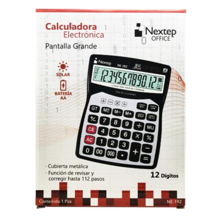 NEXTEP SOLUCIONES - Calculadora Nextep 12 Dígitos Pantalla Grande Escritorio Cubierta Metálica Batería/Solar