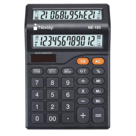 NEXTEP SOLUCIONES - Calculadora Nextep 12 Digitos Pantalla Doble Escritorio Solar/Bateria Funcion Revisar Y Corregir