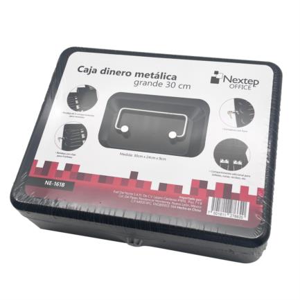 NEXTEP SOLUCIONES - Caja Dinero Nextep Metalica Extra Grande 30 cm Bandeja Con Clips Para 4 Billetes