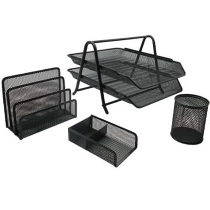 NEXTEP SOLUCIONES - Juego de Charola Organizadora Nextep Malla Metálica 2 Niveles Tipo Oficio y 3 Accesorios