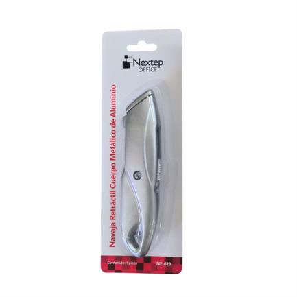 NEXTEP SOLUCIONES - Navaja Retractil Nextep Cuerpo Metalico de Aluminio C/3 Cuchillas de Repuesto
