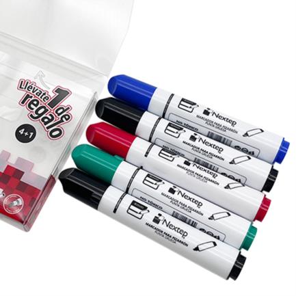 NEXTEP SOLUCIONES - Marcadores Nextep para Pizarrón Blanco Juego 4 Colores Punta Gruesa Cincel 4mm