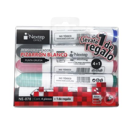 NEXTEP SOLUCIONES - Marcadores Nextep para Pizarrón Blanco Juego 4 Colores Punta Gruesa Cincel 4mm