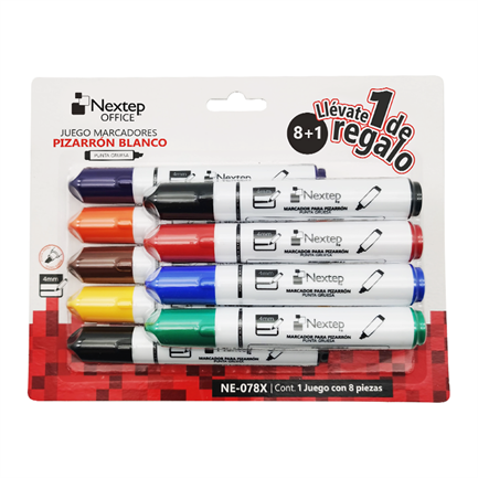 NEXTEP SOLUCIONES - Marcadores Nextep para Pizarrón Blanco Juego 8 Colores Punta Gruesa Cincel 4mm