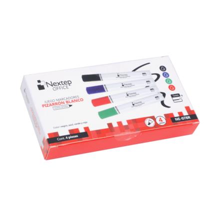 NEXTEP SOLUCIONES - Marcadores Nextep para Pizarron Blanco Juego 4 Colores Punta Gruesa Cincel 4mm