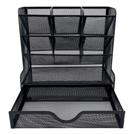 NEXTEP SOLUCIONES - Organizador Nextep Malla Metalica para Escritorio Multi Secciones con Cajon