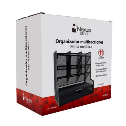 NEXTEP SOLUCIONES - Organizador Nextep Malla Metalica para Escritorio Multi Secciones con Cajon
