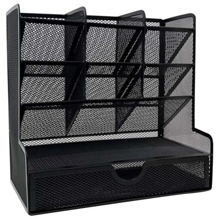 NEXTEP SOLUCIONES - Organizador Nextep Malla Metalica para Escritorio Multi Secciones con Cajon