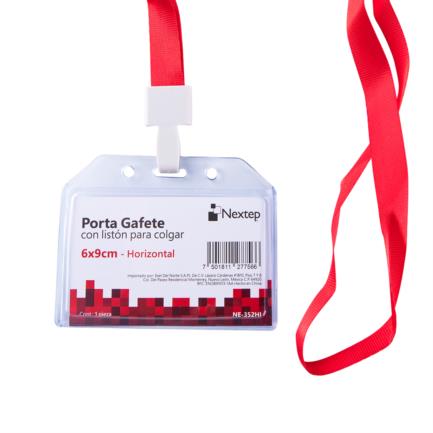 NEXTEP SOLUCIONES - Porta Gafete Plastico Flexible Horizontal Nextep 6x9cm con Liston para Colgar C/12