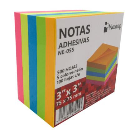 NEXTEP SOLUCIONES - Notas Adhesivas Nextep 3x3 Neón 5 Bloques 500 Hojas