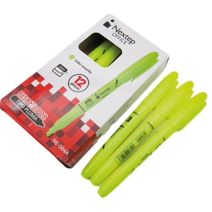 NEXTEP SOLUCIONES - Marcador Nextep Resaltador Tipo Pluma Punta Cincel Color Amarillo C/12 Pzas
