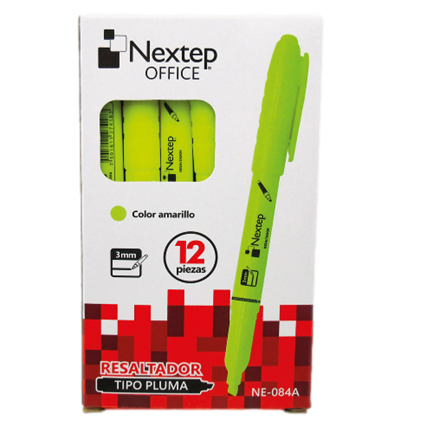 NEXTEP SOLUCIONES - Marcador Nextep Resaltador Tipo Pluma Punta Cincel Color Amarillo C/12 Pzas
