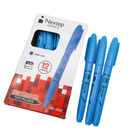 NEXTEP SOLUCIONES - Marcador Nextep Resaltador Tipo Pluma Punta Cincel Color Azul C/12 Pzas