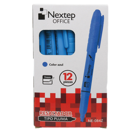 NEXTEP SOLUCIONES - Marcador Nextep Resaltador Tipo Pluma Punta Cincel Color Azul C/12 Pzas