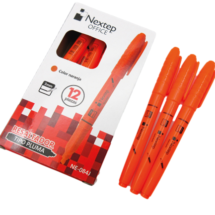 NEXTEP SOLUCIONES - Marcador Nextep Resaltador Tipo Pluma Punta Cincel Color Naranja C/12 Pzas