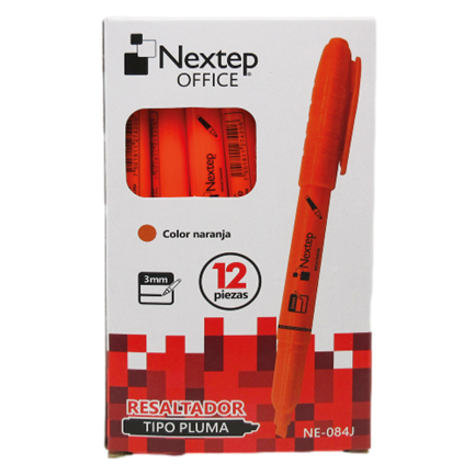NEXTEP SOLUCIONES - Marcador Nextep Resaltador Tipo Pluma Punta Cincel Color Naranja C/12 Pzas