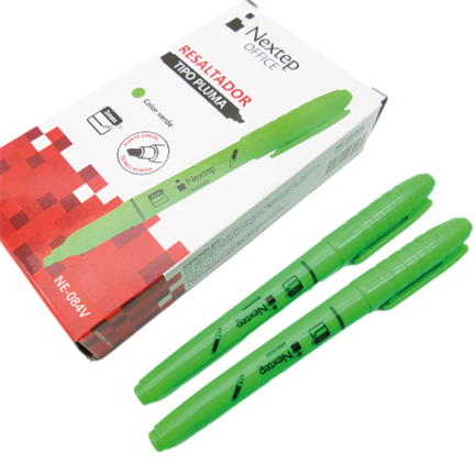 NEXTEP SOLUCIONES - Marcador Nextep Resaltador Tipo Pluma Punta Cincel Color Verde C/12 Pzas