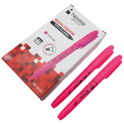NEXTEP SOLUCIONES - Marcador Nextep Resaltador Tipo Pluma Punta Cincel Color Rosa C/12 Pzas