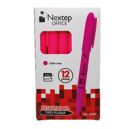 NEXTEP SOLUCIONES - Marcador Nextep Resaltador Tipo Pluma Punta Cincel Color Rosa C/12 Pzas