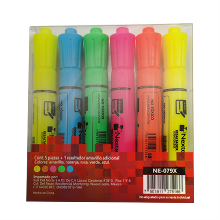 NEXTEP SOLUCIONES - Marcador Nextep Resaltador Juego de 5 Colores Punta Cincel 4mm
