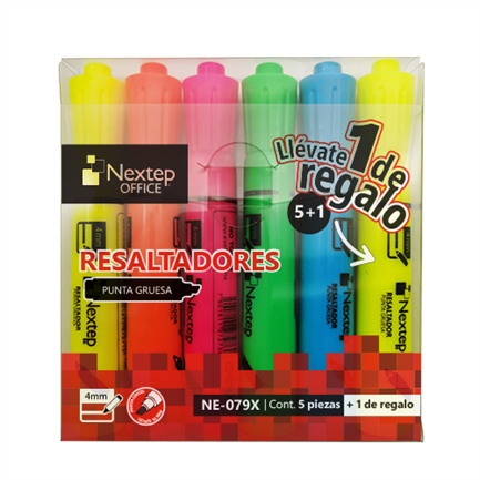NEXTEP SOLUCIONES - Marcador Nextep Resaltador Juego de 5 Colores Punta Cincel 4mm