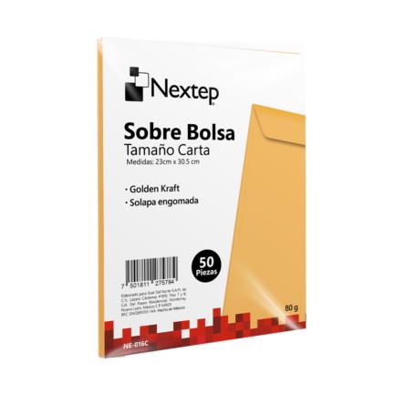 NEXTEP SOLUCIONES - Sobre Bolsa Nextep Económico Tamaño Carta Solapa Engomada Paquete c/50