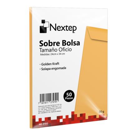 NEXTEP SOLUCIONES - Sobre Bolsa Nextep Económico Tamaño Oficio Solapa Engomada Paquete c/50