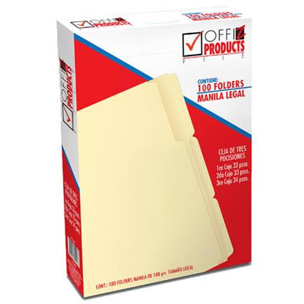 OFFIZ - FOLDER OFFIZ MANILA LEGAL 3 POCISIONES C/100