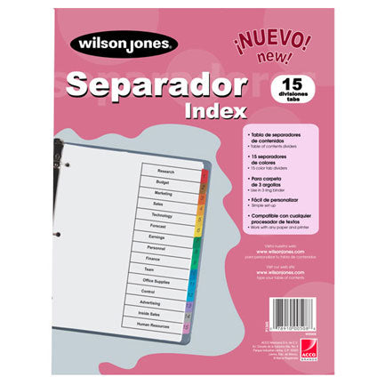 ACCO - SEPARADOR WILSON JONES 15 DIVISIONES ECONOMICO