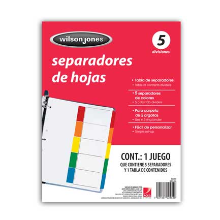 ACCO - SEPARADOR ACCO TAB 5 DIV CEJA COLOR SIN NUMERACION