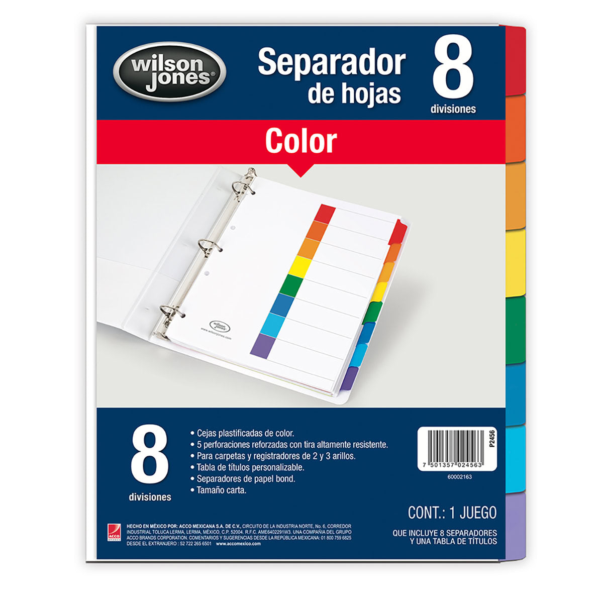 ACCO - SEPARADOR ACCO TAB 8 DIV CEJA COLOR SIN NUMERACION