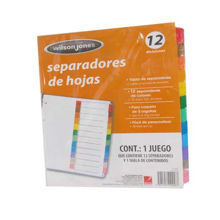 ACCO - SEPARADOR ACCO TAB 12 DIV CEJA COLOR SIN NUMERACION