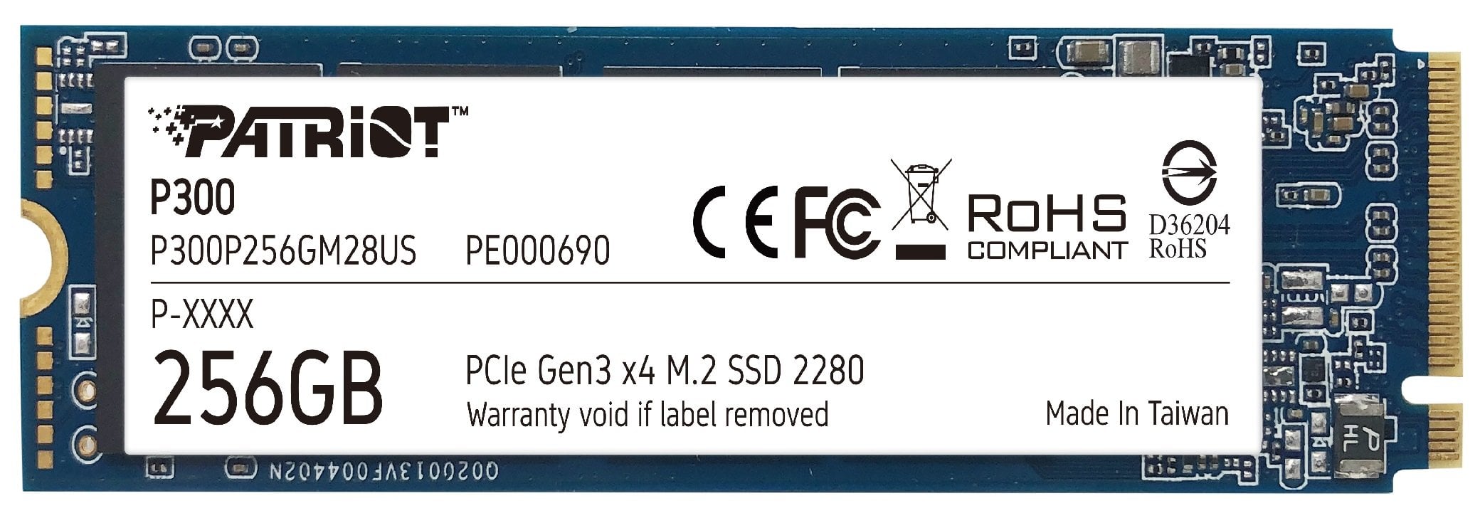 PATRIOT - Unidad SSD Patriot M.2 256GB P300 PCIE 3.0 NVME 2280 1100MB/s Escritura 1700 MB/s Lectura