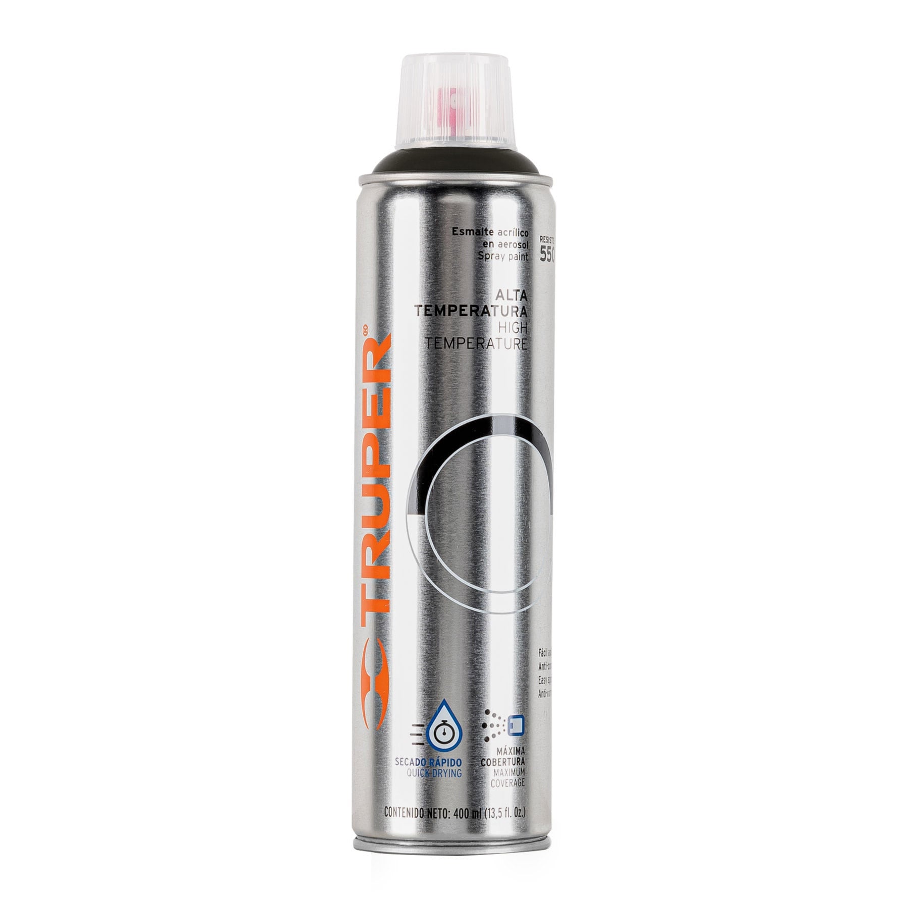 Pintura en aerosol alta temp. bote esbelto, negro, 400 ml